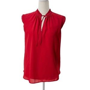 H&M Red 10 Shirt Polka Dot Sleeveless Tank Ruffle Keyhole Bow Blouse